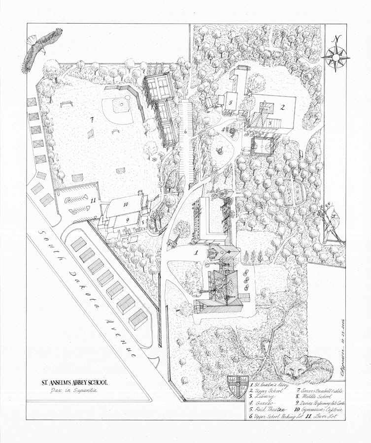 St. Anselm's Abbey School Illustrated Aerial Map, Fine Art, Ashley Spencer, Illustration
