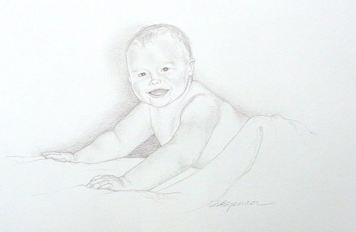 Pencilled Baby Portrait illustrated by Ashley Spencer